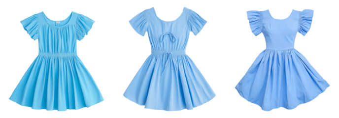 Three Blue Dresses Isolated on Transparent Background for Design Use