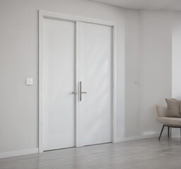 White modern interior door, sleek handle, closed ,  wood door,  home improvement