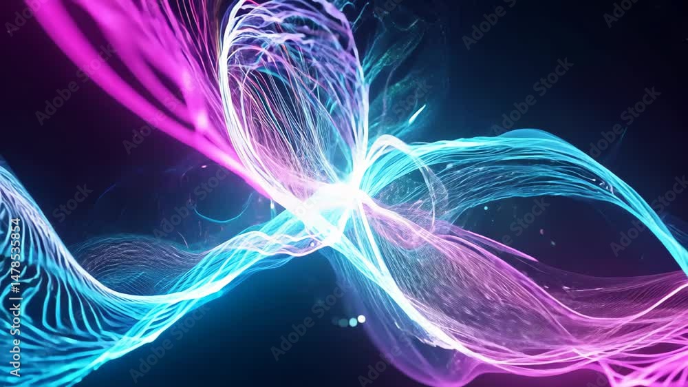 Poster luminous electric currents: abstract colorful motion design with shimmering hues and dynamic flows
