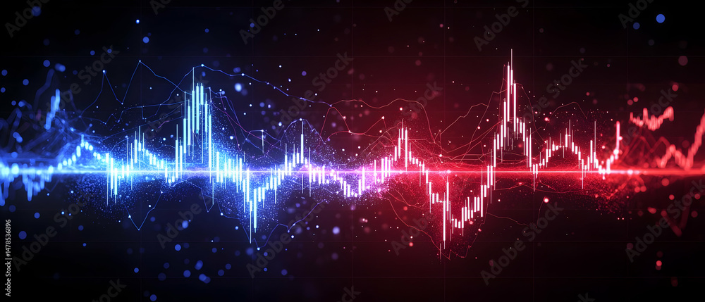 Aufkleber dynamic abstract waveform with red and blue colors