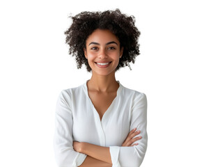 Afro businesswoman in white shirt isolated on transparent background