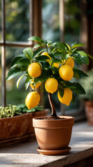 Potted lemon tree basks in sunlight
