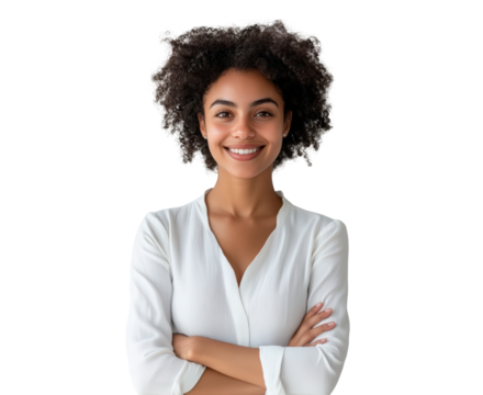 Afro businesswoman in white shirt isolated on transparent background
