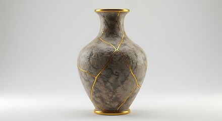 Kintsugi pottery vase with gold repair art japanese aesthetic broken ceramic kintsukuroi design object clay pot decor