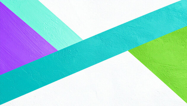 colorful paper background; ool triadic balance- violet, sky blue, and grass green on white cement textured 