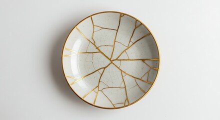 Kintsugi plate art golden cracks repaired pottery beautiful design japanese tradition aesthetic object