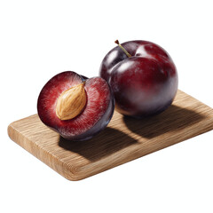 Obraz premium Fresh Plums on Wooden Cutting Board - Vibrant Red and Purple Fruit