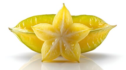 Exquisite Starfruit Slice Revealing Vibrant Yellow Flesh Ideal For Tropical Recipes And Healthy Snacking Delights
