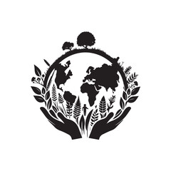 World Environment Day Silhouette Vector Illustration, Solid White Background.