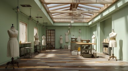 An empty upscale salon hallway with pearlescent flooring muted walls and ambient lighting for elegance