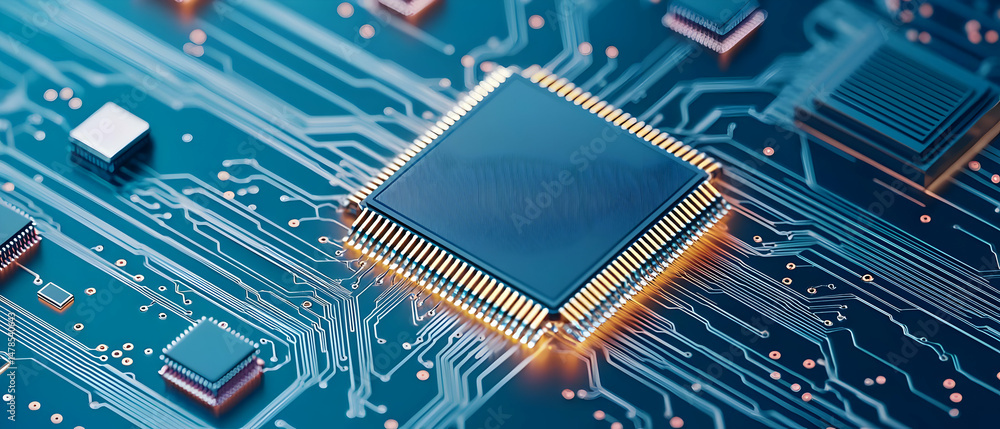 Poster high tech microchip on circuit board