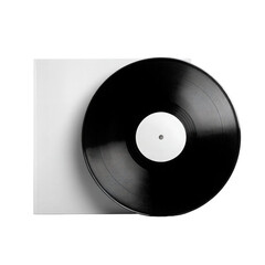 Obraz premium Black Vinyl Record Is Positioned Next To a white page isolated on a transparent background