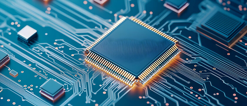 High Tech Microchip On Circuit Board