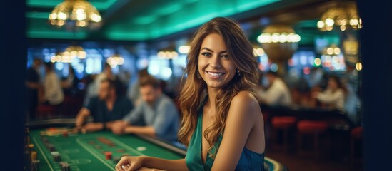 Fototapeta premium Woman Smiling at Casino Table