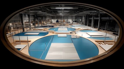 Professional circular gymnastics floor with integrated springboard enhancing athlete performance in competitive training environments modern