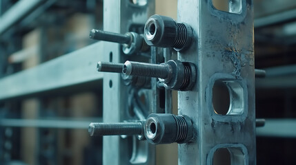 Close-Up of Industrial Metal Frame with Bolts