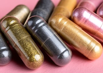 Colorful Capsules on Pink Background
