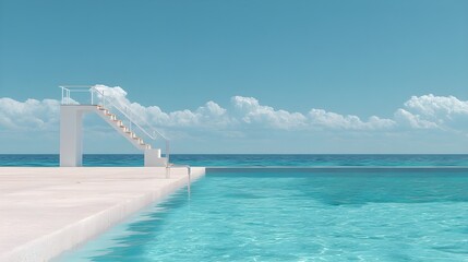 Obraz premium Clear blue pool with a diving board perched at edge inviting serene summer swimming experiences