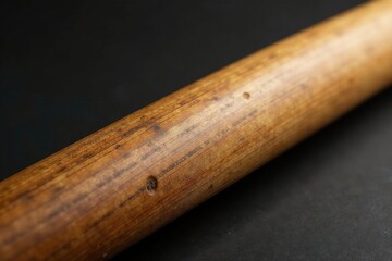Close-up of a worn baseball bat, showing wood grain and markings , leisure, game day