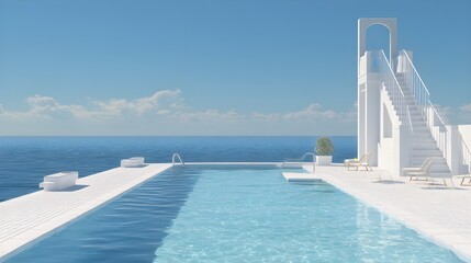 Relax at a Pristine Swimming Pool Overlooked by a Diving Board in Luxurious Resort Environment