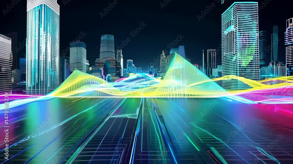 Poster vibrant neon waves: dynamic motion and futuristic design with glowing gradients