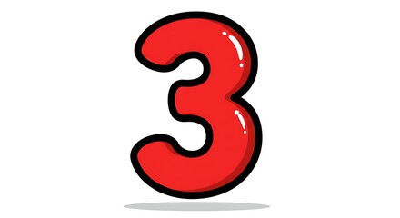 Naklejka premium Red Number Three on White Background