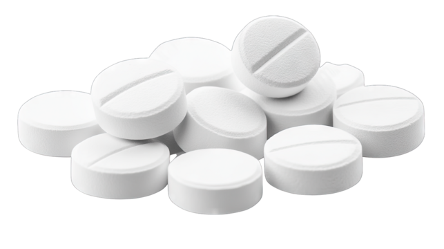 A Pile Of Round White Pills With A Score Line On Each Pill Isolated On A Transparent Background