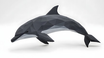 Fototapeta premium Geometric illustration of a leaping dolphin against a plain backdrop.