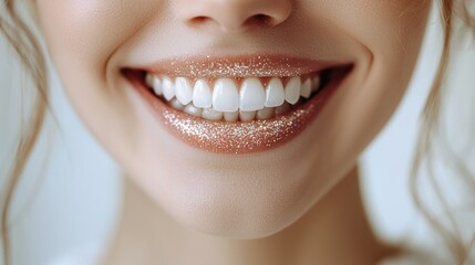 Obraz premium Woman's perfect smile with sparkling lip detail