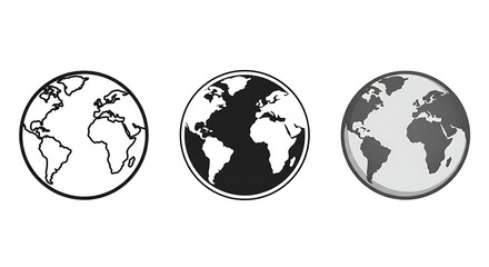 World Globe Icon Set Outline Solid Shaded