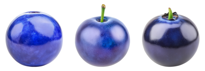 Three Blue Plums Isolated on Transparent Background for Design