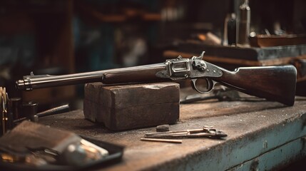 Examine an Antique Firearm Undergoing Detailed Cleaning on an Armorer&rsquo;s Bench with Expert Precision Tools
