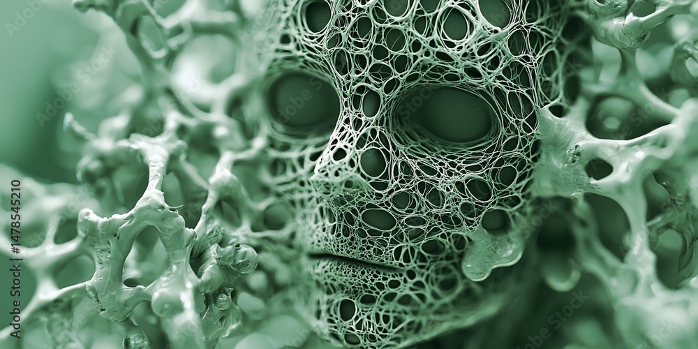 Poster abstract visage with intricate cellular structure in ethereal monochromatic tone