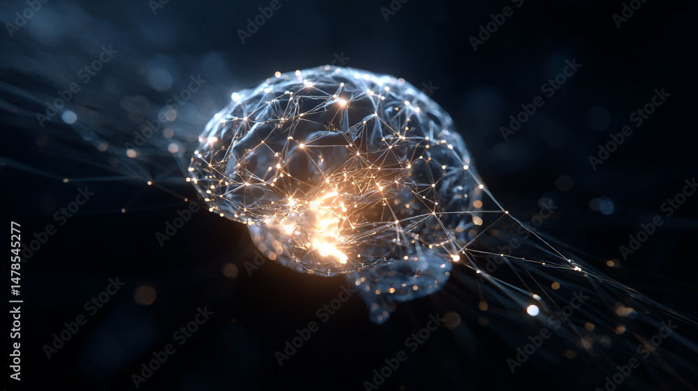 Poster artificial intelligence brain neural network connection digital technology concept image