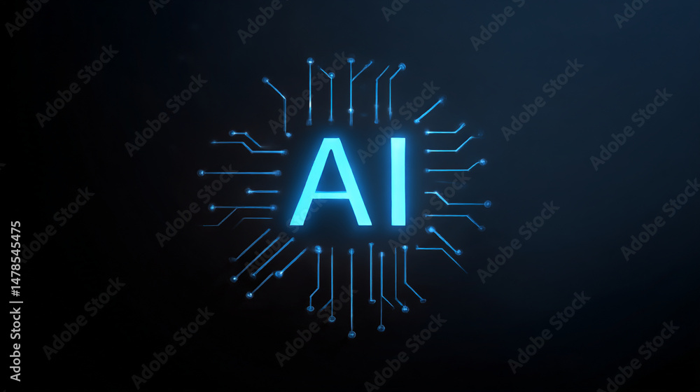 Poster ai artificial intelligence technology concept with glowing circuit board design on dark background