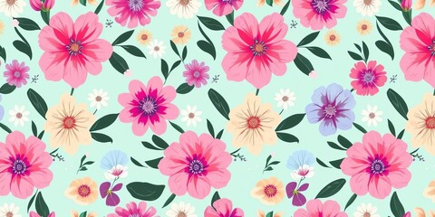 Seamless floral pattern with delicate face silhouette, soft pastel colors, surface, floral