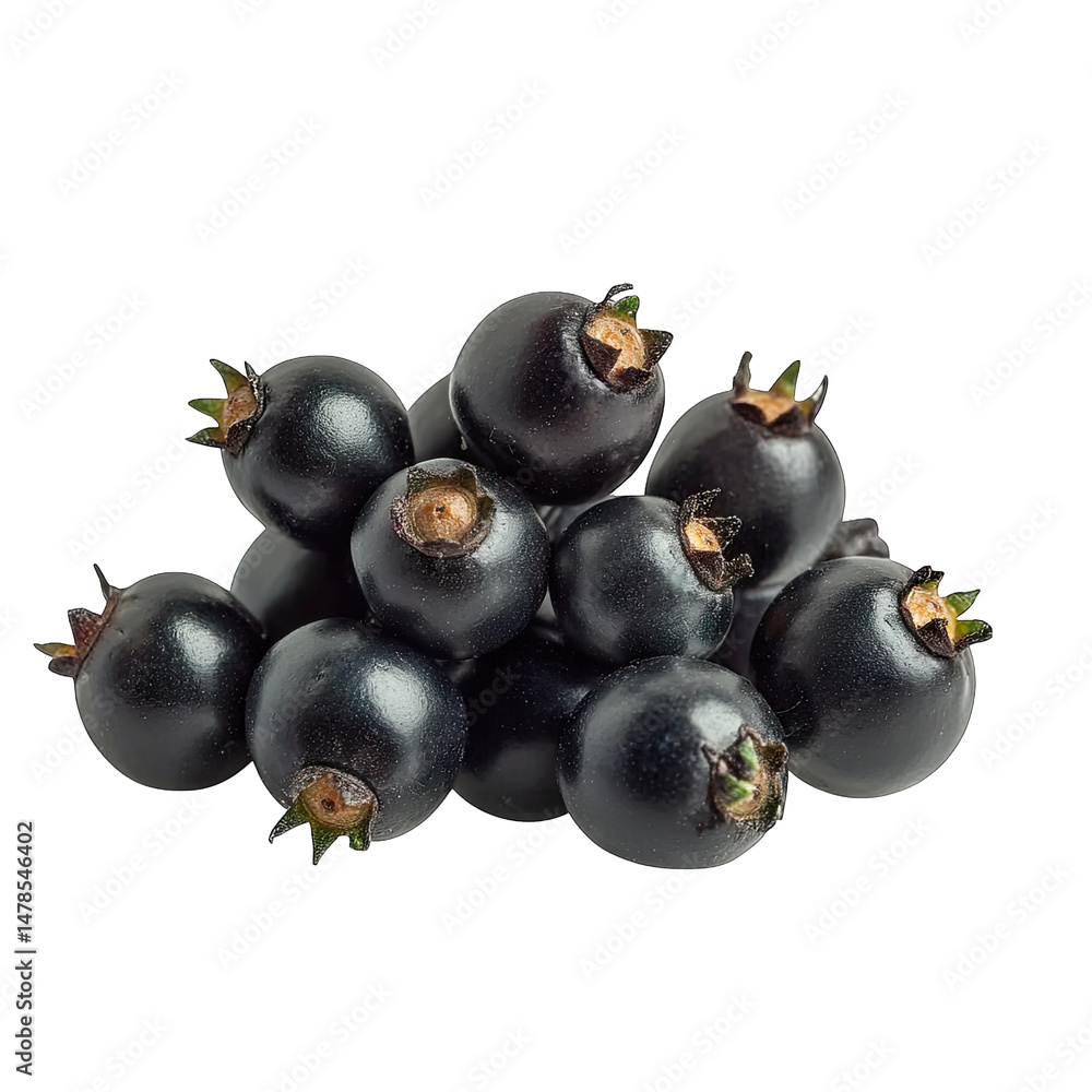 Poster a group of fresh blackcurrants isolated on a transparent background the berries are a deep dark purp