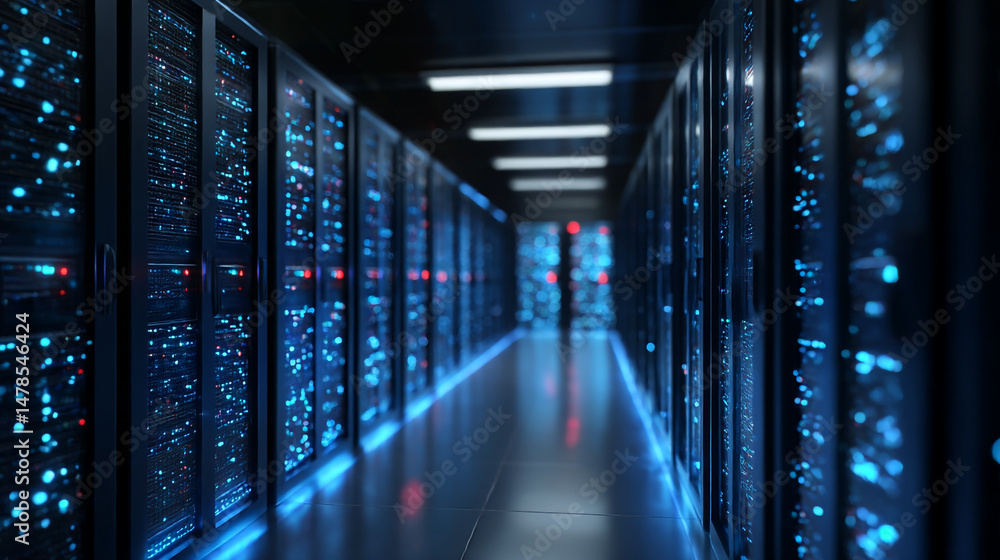 Poster data center server room hosting servers network technology and information technology infrastructure