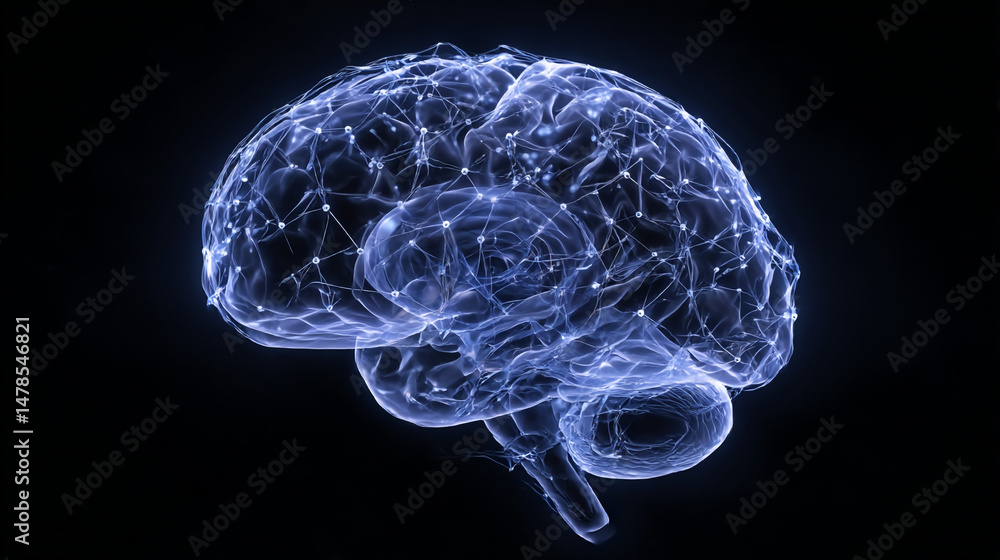 Poster human brain neural network ai artificial intelligence deep learning cognitive science concept illust