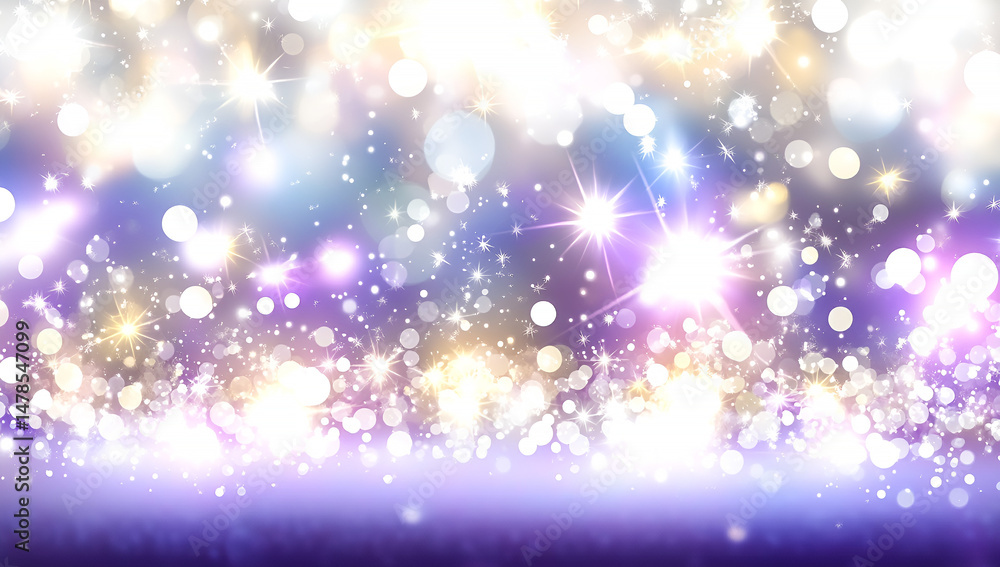 Poster abstract sparkle background with glittering bokeh and light effect featuring purple and gold tones r