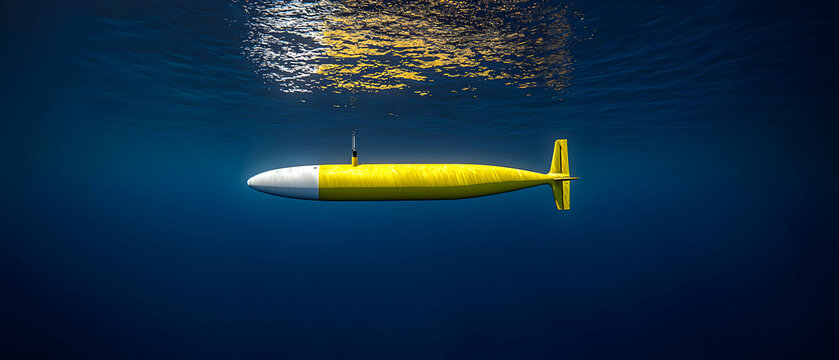 Yellow Underwater Vehicle In Deep Blue Water