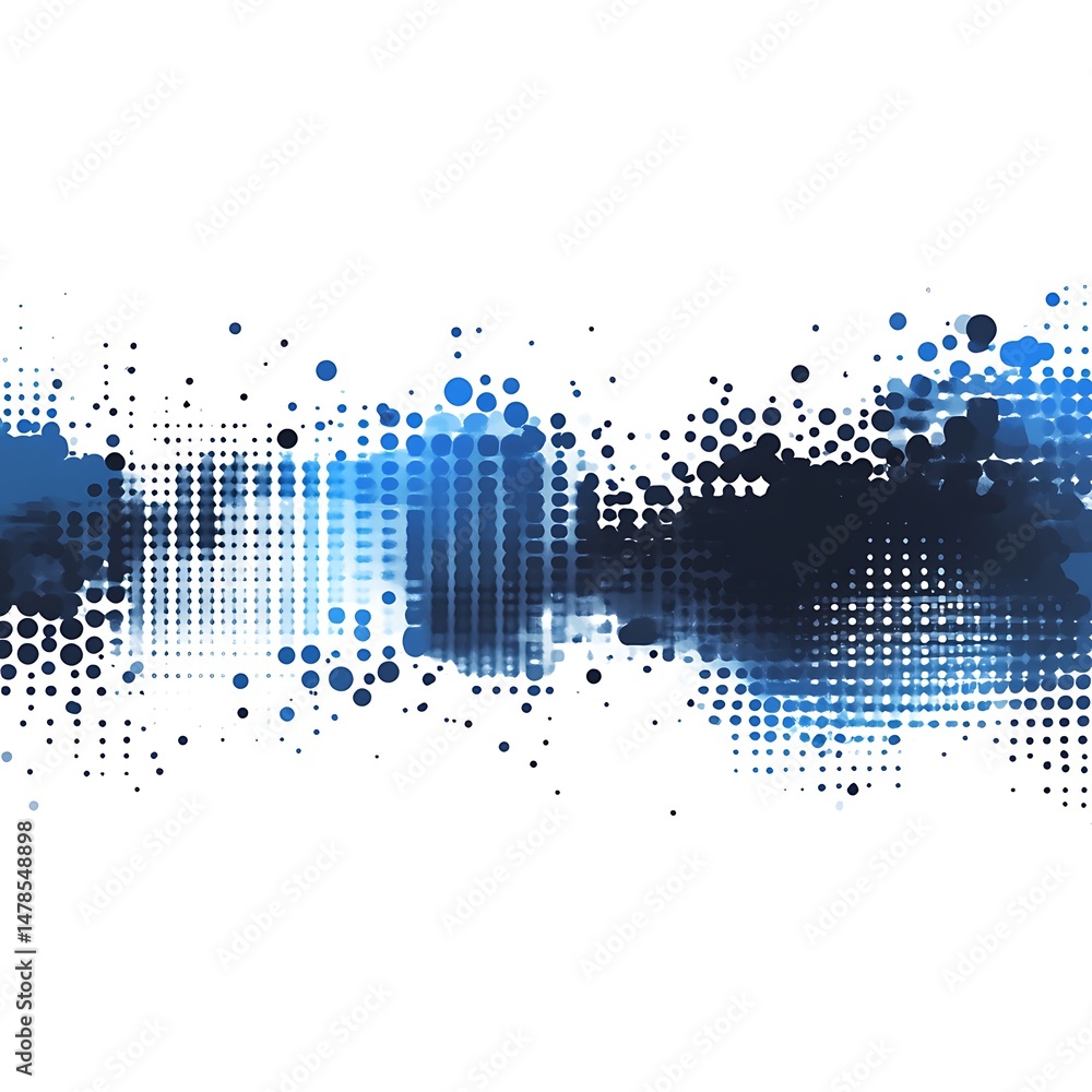 Poster abstract graphic design with a dynamic flow of blue and dark colors, creating a sense of movement an