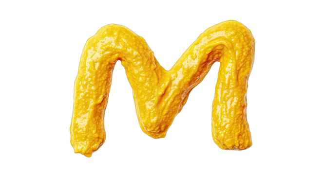 The Letter M Made With Yellow Mustard On A Transparent Background - Powered by Adobe