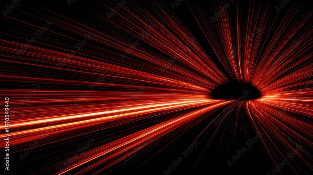 Poster abstract red light streaks radiating from a central point creating a sense of speed and energy on bl