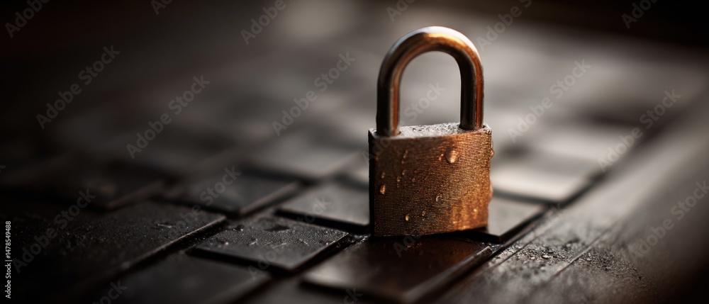 Poster padlock securing a keyboard close up shot security concept data protection cyber security technology