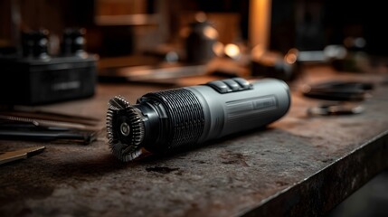 Dual motor heavy duty grooming tool rests on metal surface showcasing robust performance engineering design