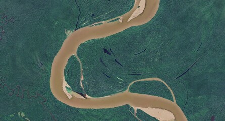 Aerial View of the Amazon Rainforest and Winding Rivers