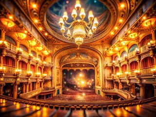 Obraz premium Grandiose Ornate Plaster Theatre: Bokeh Stage Design Stock Photo
