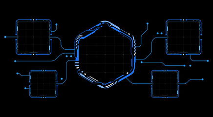 Abstract HUD dashboard flow diagram with futuristic hologram frame. Ideal for sci-fi interfaces, tech dashboards, virtual UI, data visualization, and high-tech digital design backgrounds. © supakitmod