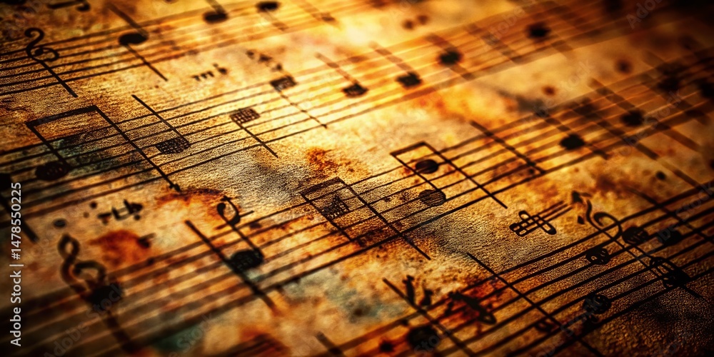 Poster grunge music texture background: abstract score pattern with high depth of field